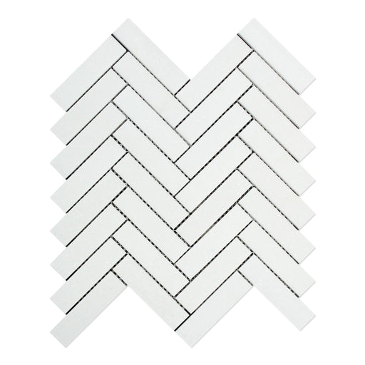 Thassos White Marble Mosaic - 1" x 4" Herringbone Polished