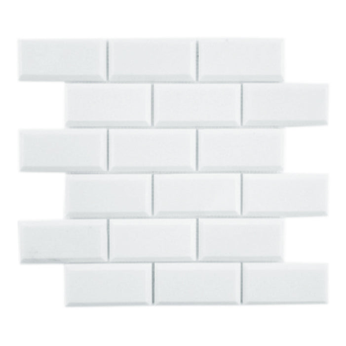 Thassos White Marble Mosaic - 2" x 4" Beveled Brick Polished