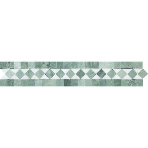 Thassos White Marble Border - 2" x 12" Bias Border with Ming Green Polished