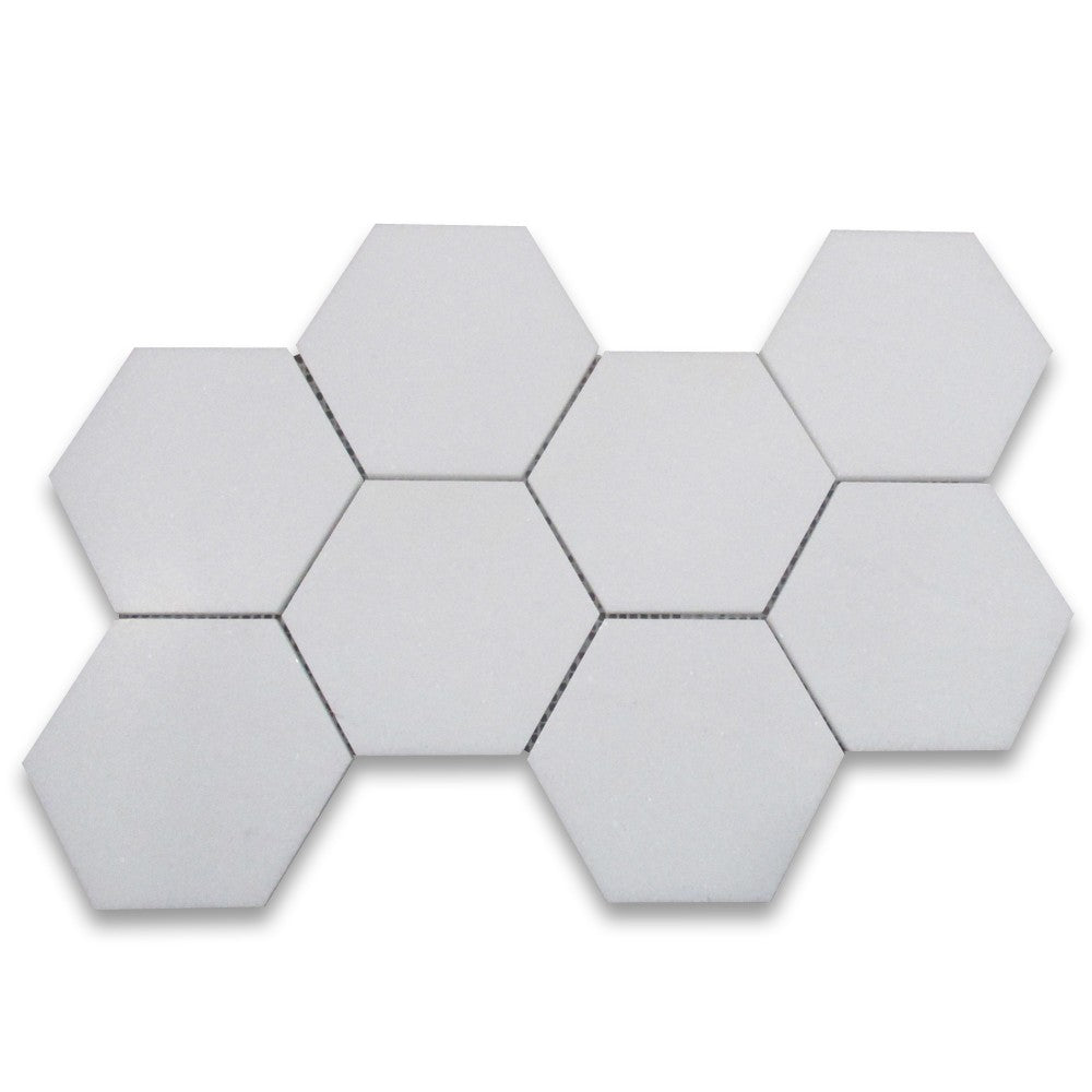 Thassos White Marble Mosaic - 5" Hexagon Polished