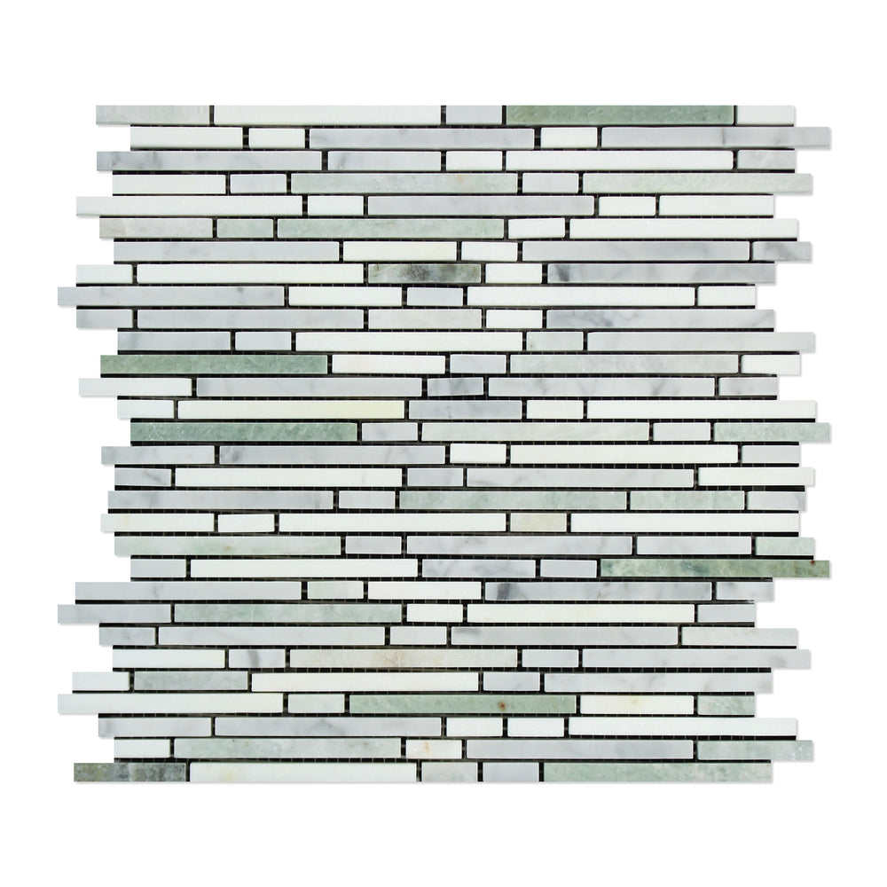 Thassos White Marble Mosaic - Bamboo Sticks with Carrara & Ming Green Polished