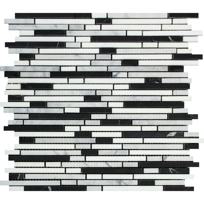 Thassos White Marble Mosaic - Bamboo Sticks with Carrara & Black Polished