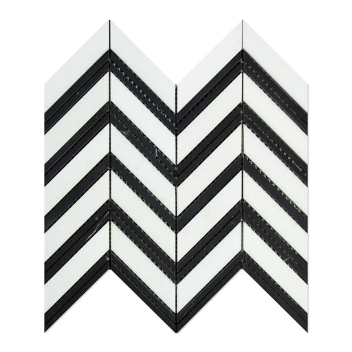 Thassos White Marble Mosaic - Large Chevron with Black Polished