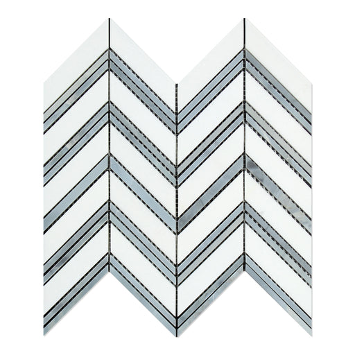 Thassos White Marble Mosaic - Large Chevron with Gray Polished