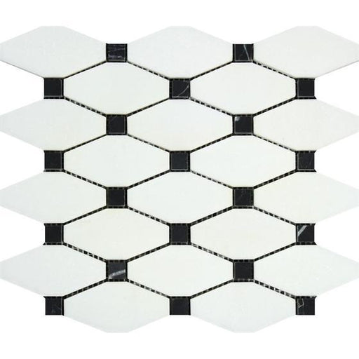 Thassos White Marble Mosaic - Elongated Octagon with Black Dots Polished