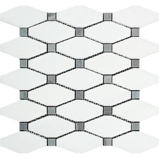 Thassos White Marble Mosaic - Elongated Octagon with Gray Dots Polished