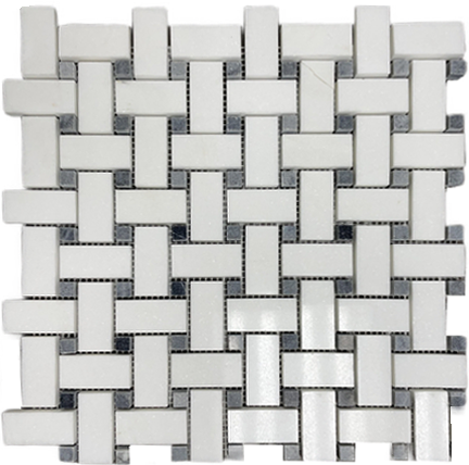 Thassos White Polished Marble Mosaic - 1" x 2" Basket Weave