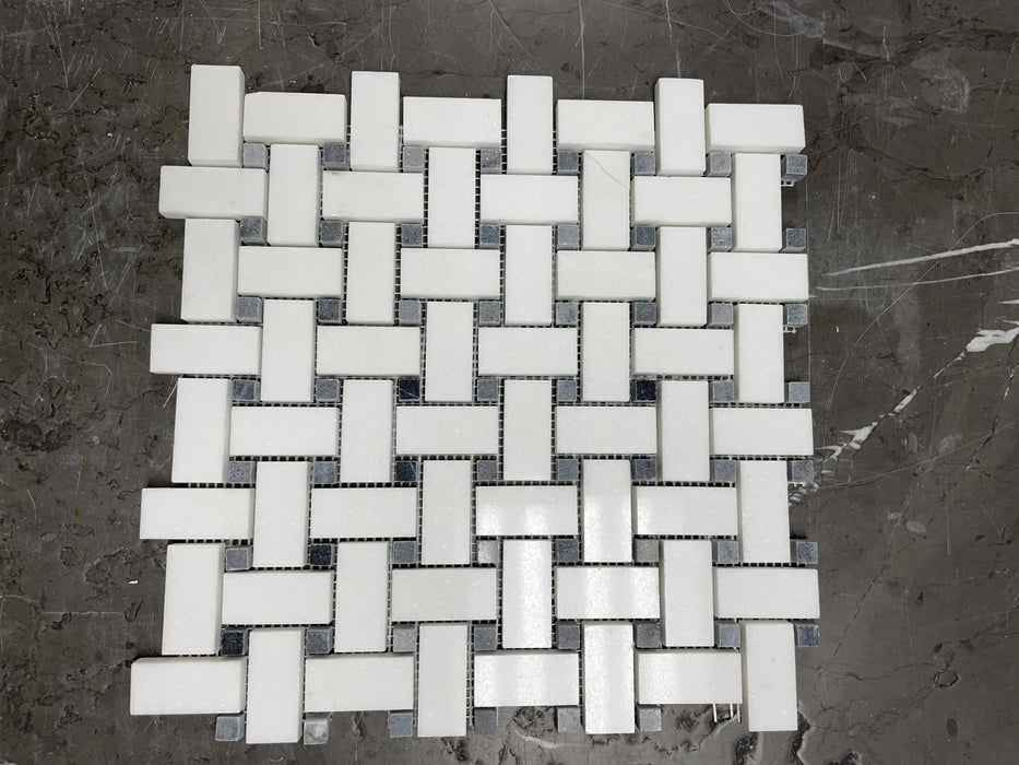 Thassos White Marble Mosaic - 1" x 2" Basket Weave Polished