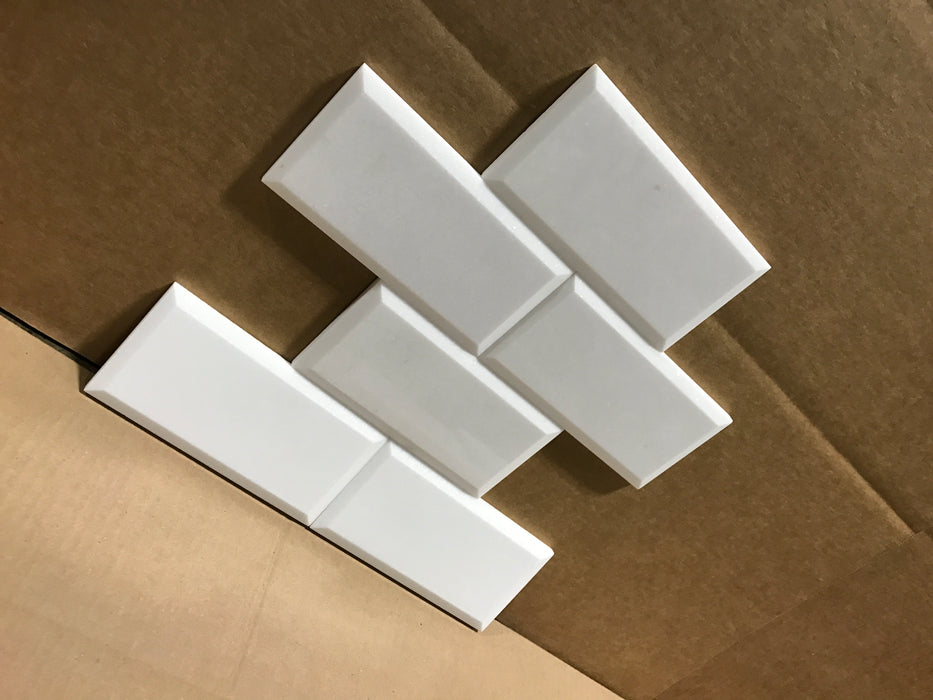Polished Thassos White Extra Beveled Marble Tile - 3" x 6"