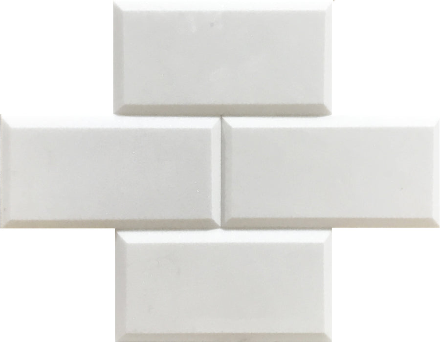 Full Tile Sample - Thassos White Extra Beveled Marble Tile - 4" x 12" x 3/8" Polished