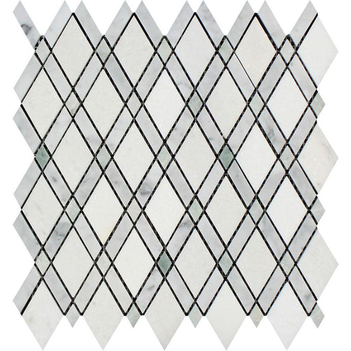 Thassos White Marble Mosaic - Lattice with Ming Green & Carrara Polished