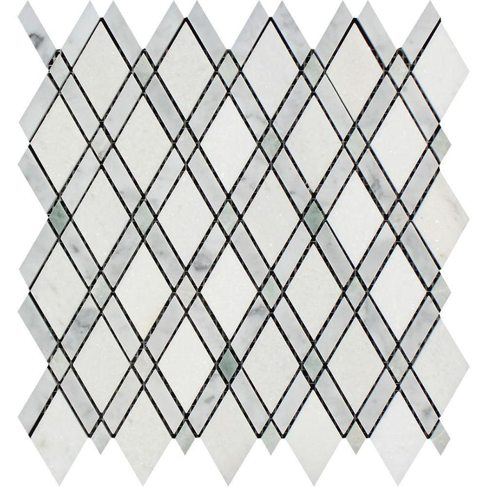 Thassos White Marble Mosaic - Lattice with Ming Green & Carrara Polished
