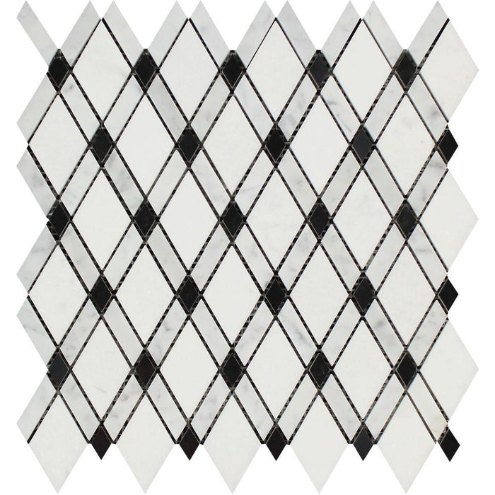 Thassos White Marble Mosaic - Lattice with Black & Carrara Polished