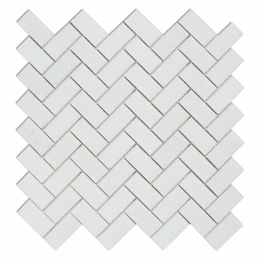 Thassos White Marble Mosaic - 1" x 2" Herringbone