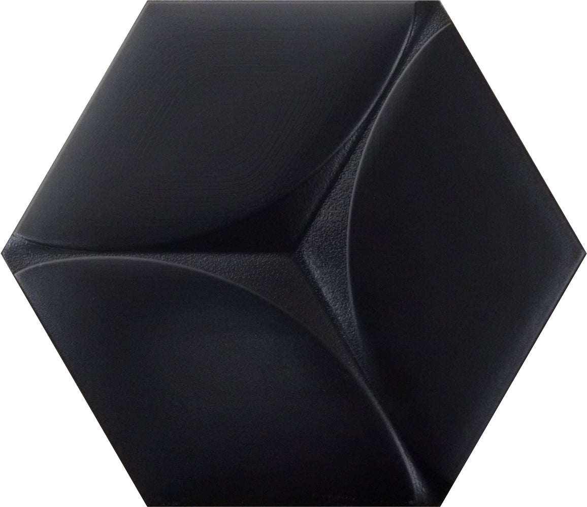 Full Tile Sample - Theory 3D Black Ceramic Tile - 7" x 8" Hexagon Matte