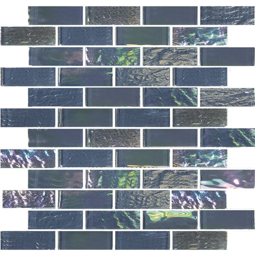 Full Sheet Sample - Aquatica Nautical Thunder Gray Staggered Glass Mosaic - 1" x 3" x 6 MM Iridescent