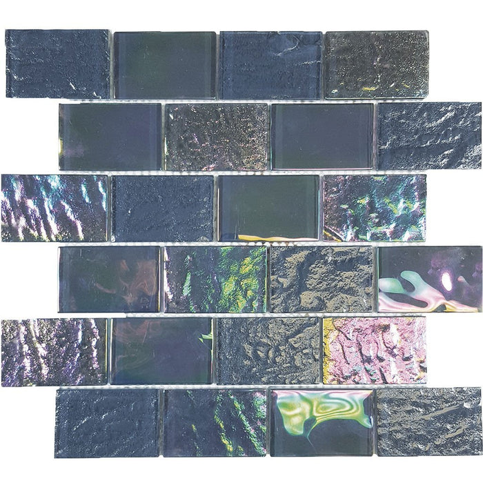 Full Sheet Sample - Aquatica Nautical Thunder Gray Staggered Glass Mosaic - 2" x 3" x 6 MM Iridescent