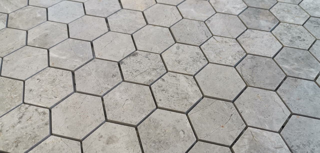 Tundra Gray Marble Mosaic - 2" Hexagon