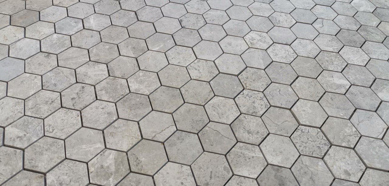 Tundra Gray Marble Mosaic - 2" Hexagon Polished