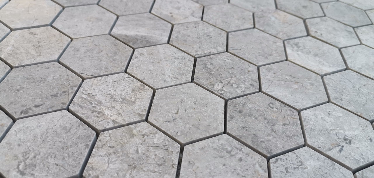 Tundra Gray Polished Marble Mosaic - 2" Hexagon