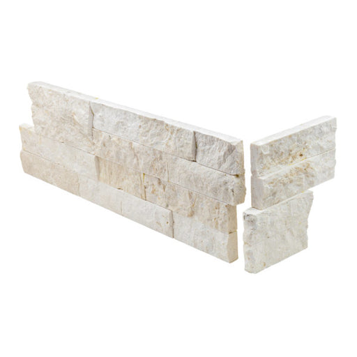 Tuscan White Natural Cleft Face, Gauged Back Limestone Dog Ear Corner - 6" x 6" & 6" x 18"