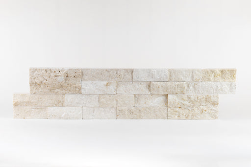 Full Ledger Sample - Tuscan White Limestone Ledgestone - 6" x 24" x 1/2" - 1 1/8" Natural Cleft Face, Gauged Back