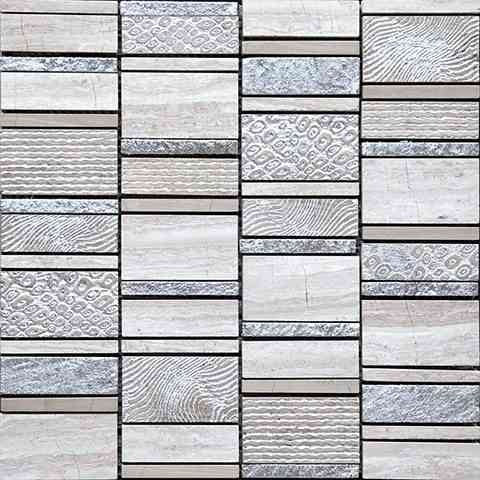 Full Sheet Sample - Skalini Line Artistic Stone Vegas 7 Natural Stone Mosaic - 2.9" x 1.6" + 2.9" x 0.3" + 2.9" x 0.9" Stacked