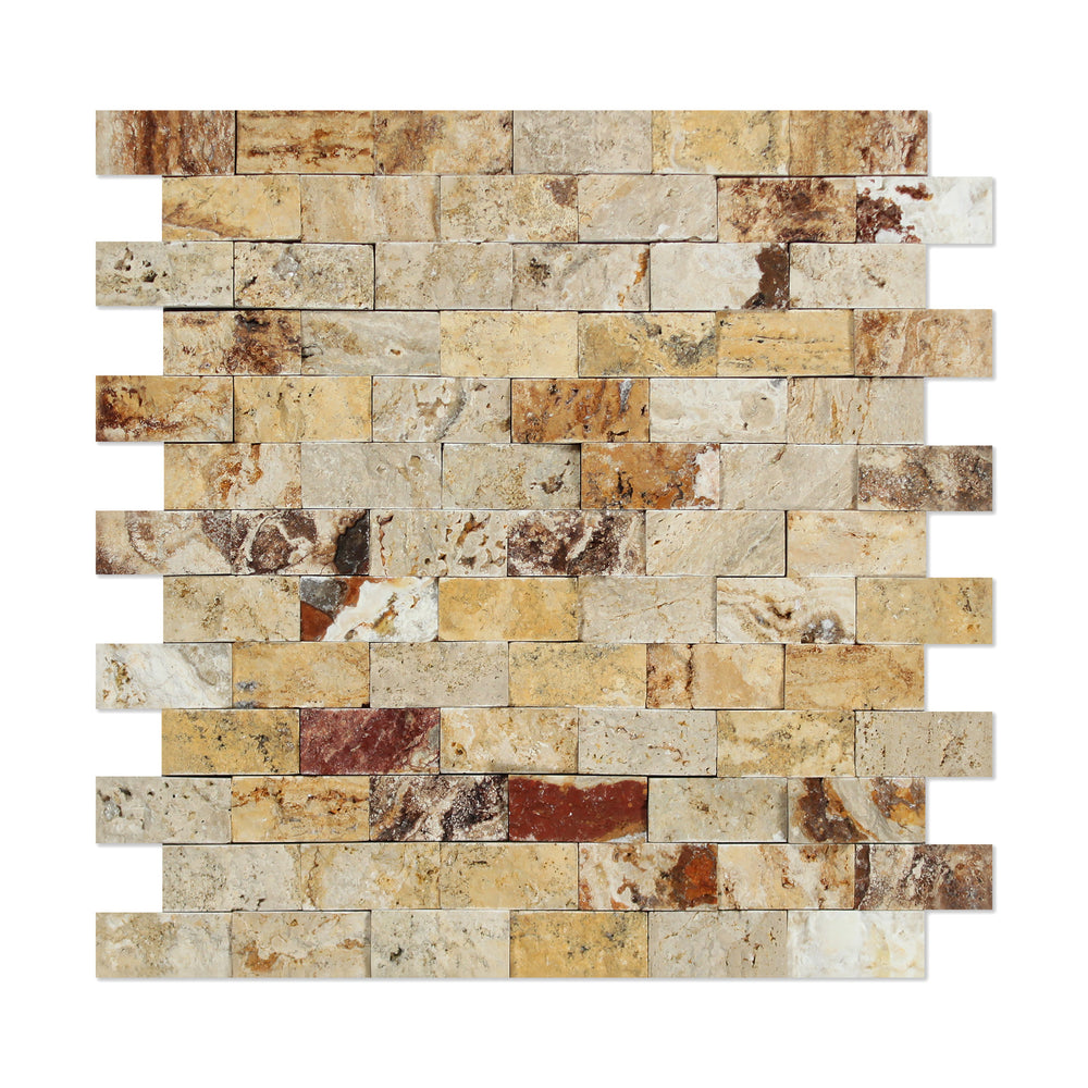 Valencia Travertine Mosaic - 1" x 2" Brick Split Face
