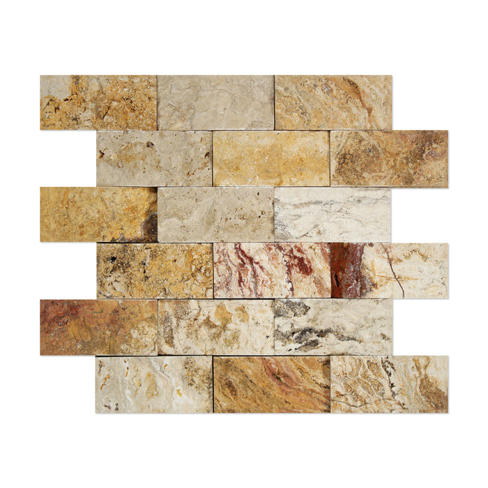Valencia Travertine Mosaic - 2" x 4" Brick Split Face