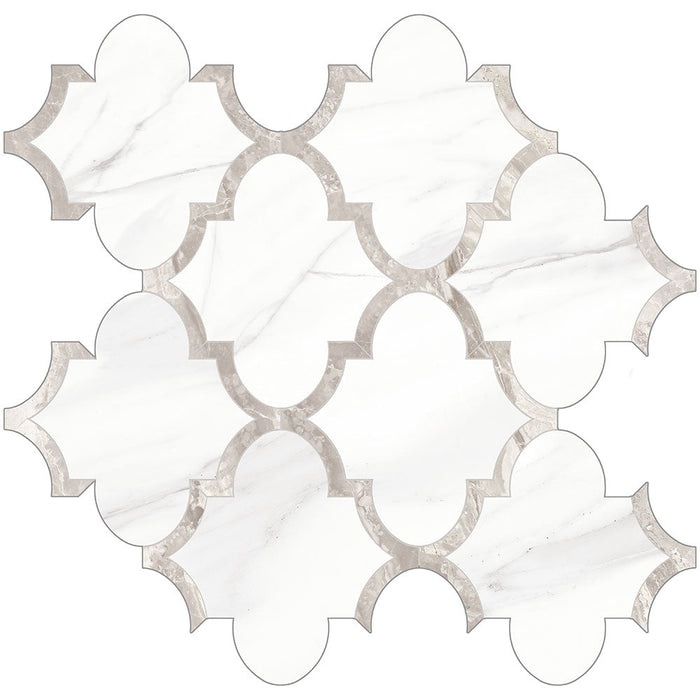 Full Sheet Sample - Mayfair Volakas Grigio Arabesque Porcelain Mosaic - 11.75" x 11.75" x 9.8 MM Polished
