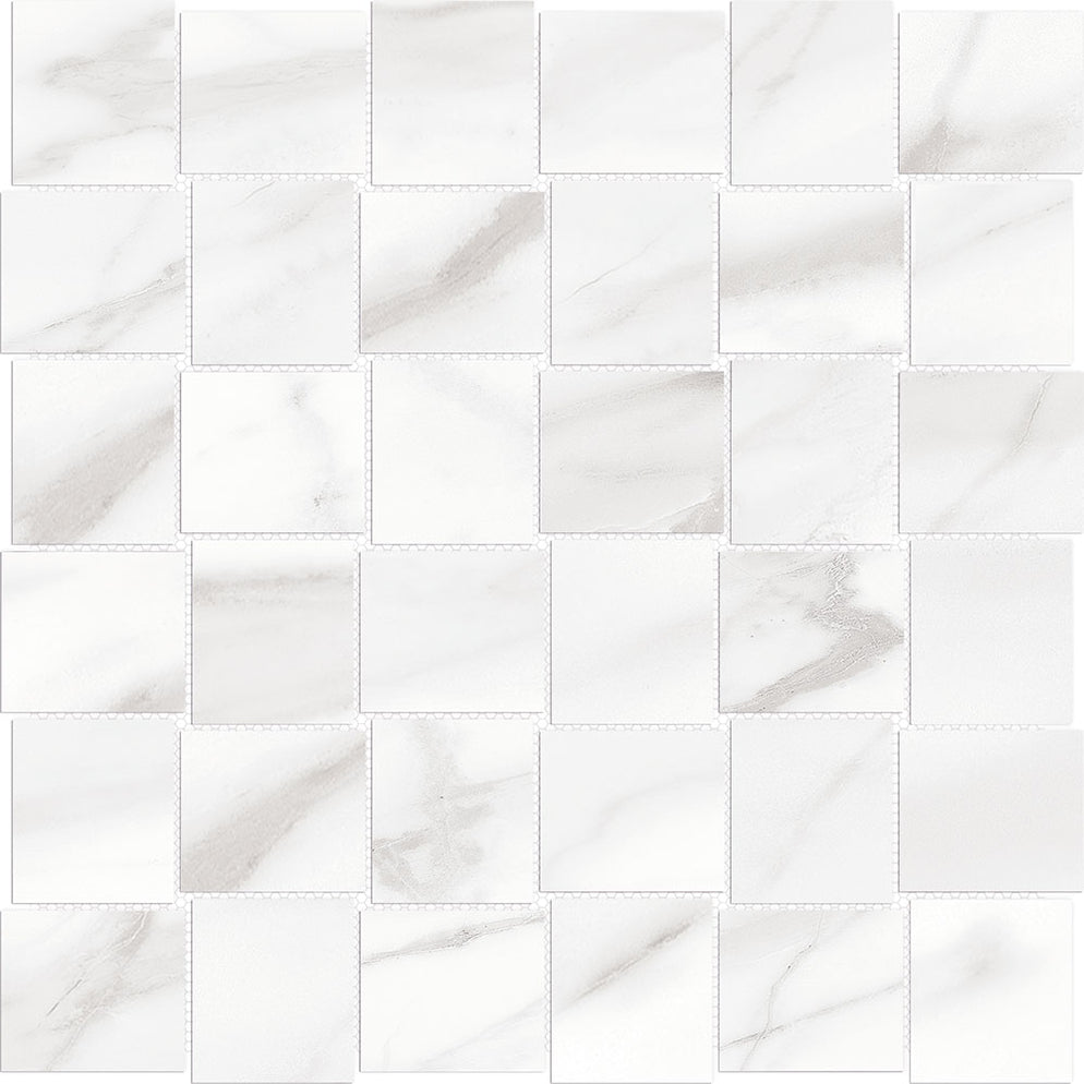 Tesoro Mayfair Volakas Grigio Matte & Polished Porcelain Mosaic — Stone 