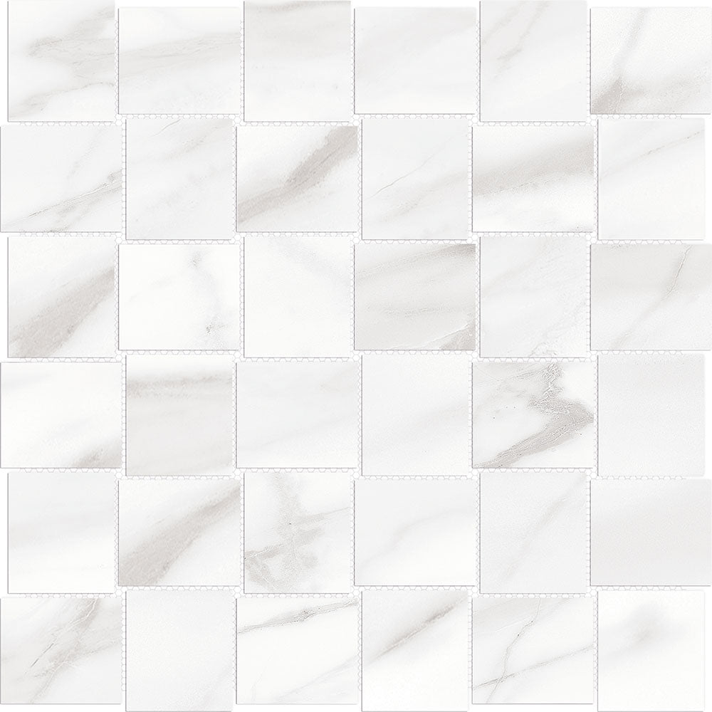 Full Sheet Sample - Mayfair Volakas Grigio Basket Weave Porcelain Mosaic - 2" x 2" Matte