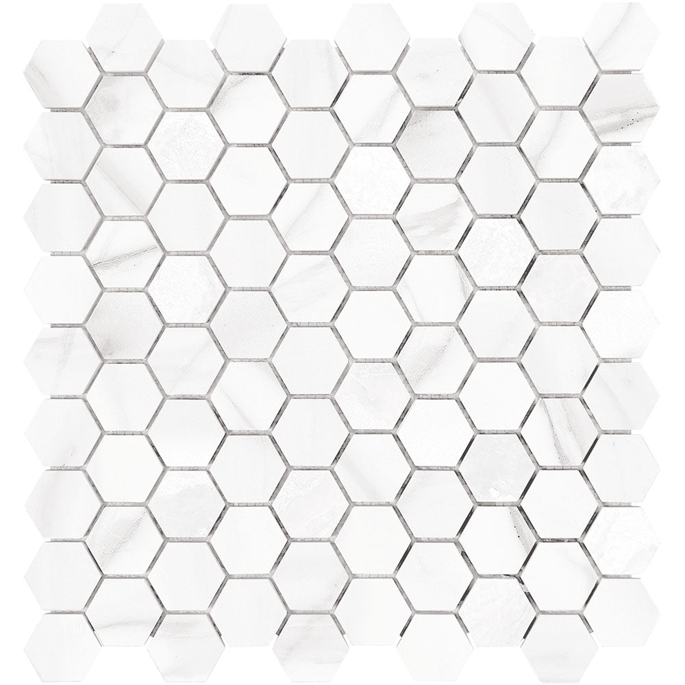 Full Sheet Sample - Mayfair Volakas Grigio Hexagon Porcelain Mosaic - 1.25" x 1.25" Polished