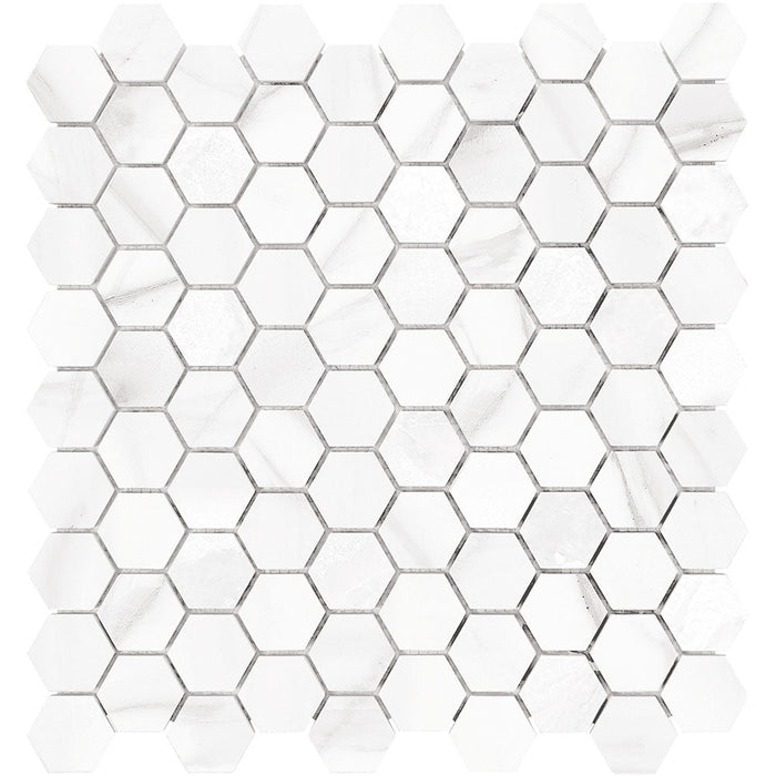 Full Sheet Sample - Mayfair Volakas Grigio Hexagon Porcelain Mosaic - 1.25" x 1.25" Polished