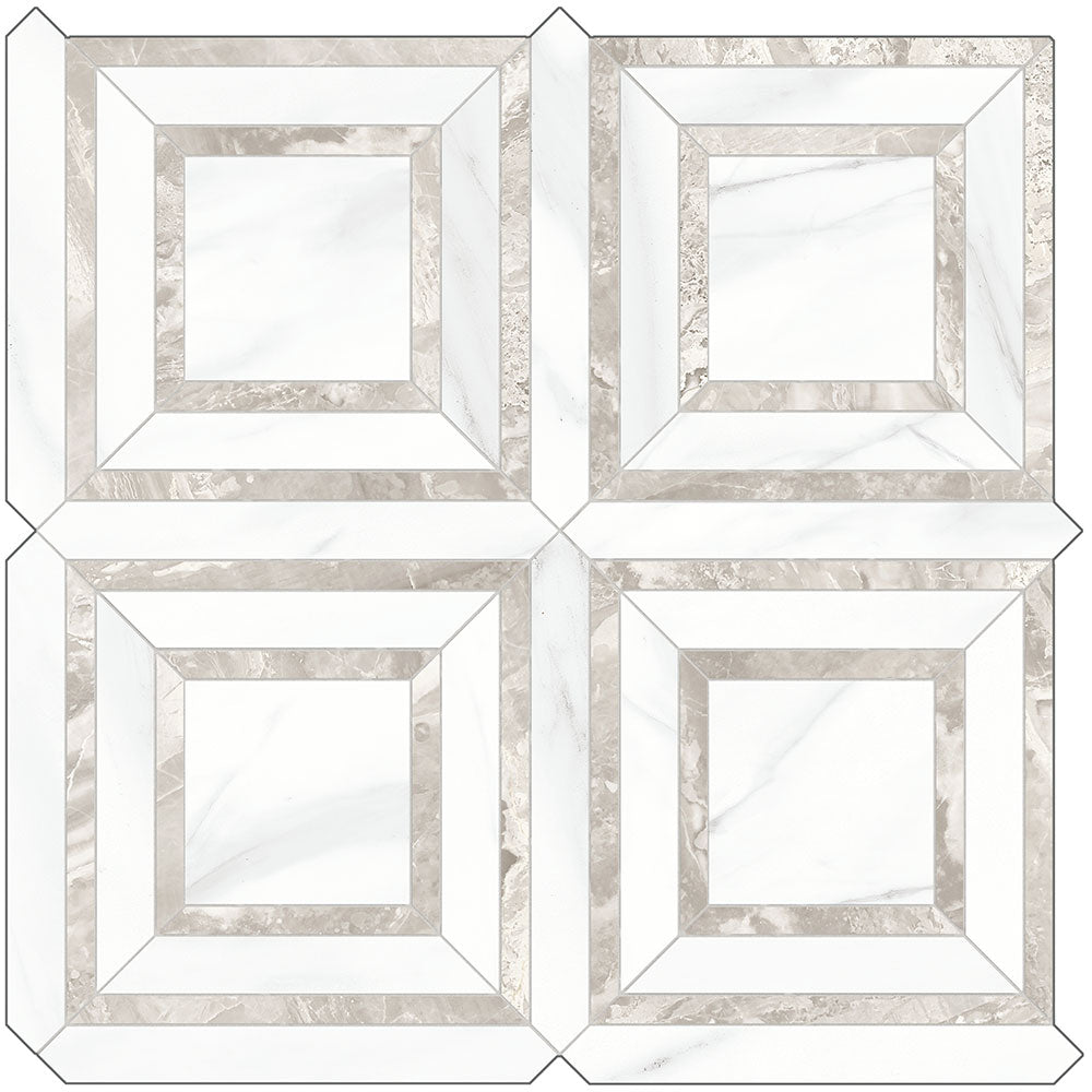 Full Sheet Sample - Mayfair Volakas Grigio Piazza Porcelain Mosaic - 11.75" x 11.75" Polished