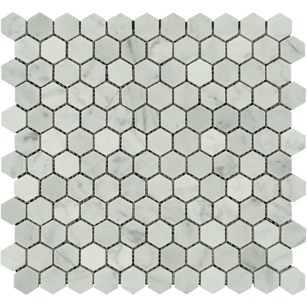 White Carrara Marble Mosaic - 1" Hexagon Polished