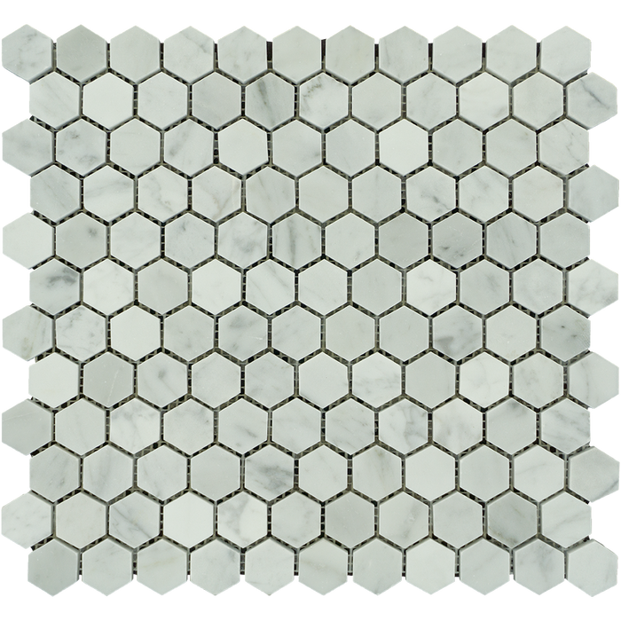 White Carrara Marble Mosaic - 1" Hexagon Polished