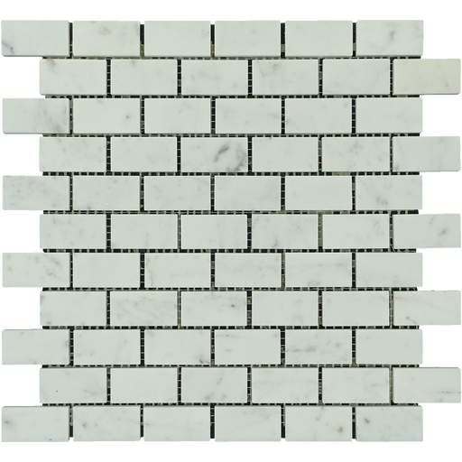 White Carrara Marble Mosaic - 1" x 2" Brick Polished