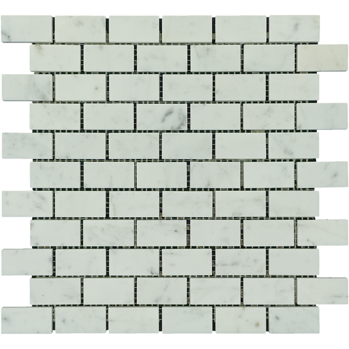 White Carrara Marble Mosaic - 1" x 2" Brick Polished