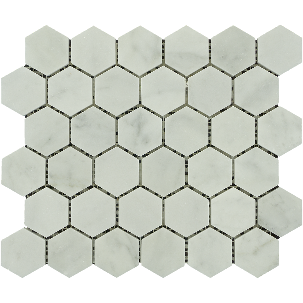 White Carrara Marble Mosaic - 2" Hexagon Polished