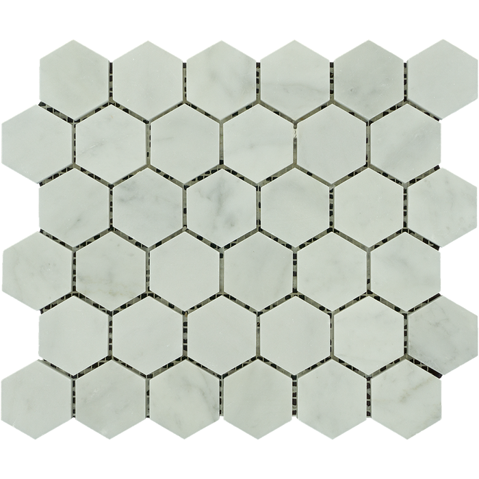 White Carrara Marble Mosaic - 2" Hexagon Polished