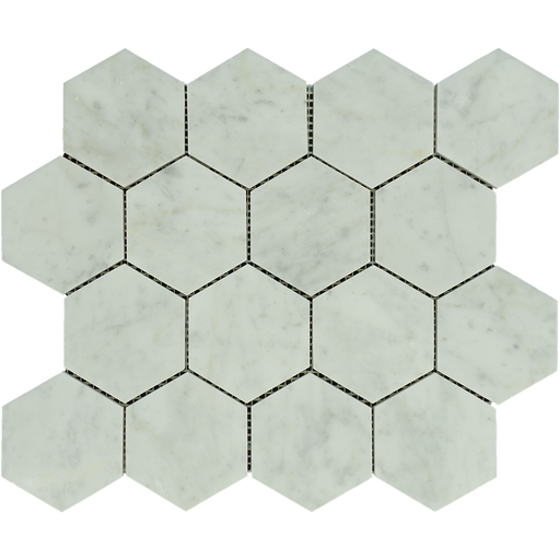 White Carrara Marble Mosaic - 3" Hexagon Polished