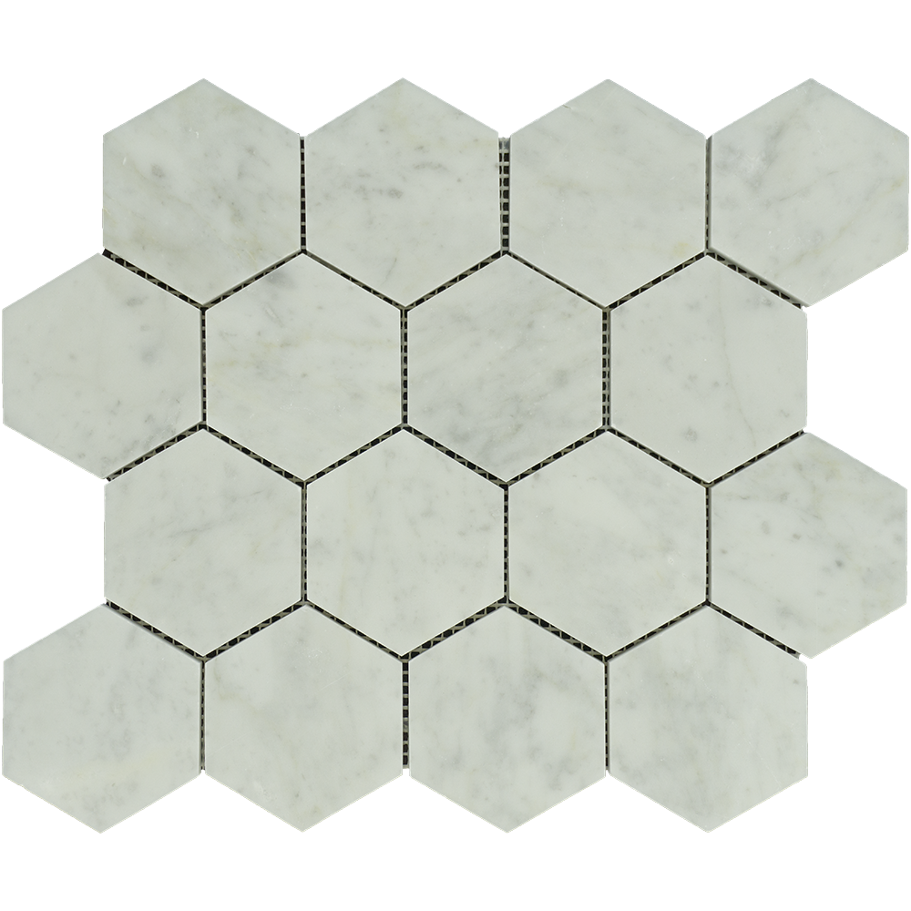 White Carrara Marble Mosaic - 3" Hexagon Polished