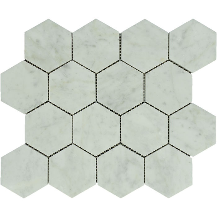 White Carrara Marble Mosaic - 3" Hexagon Polished