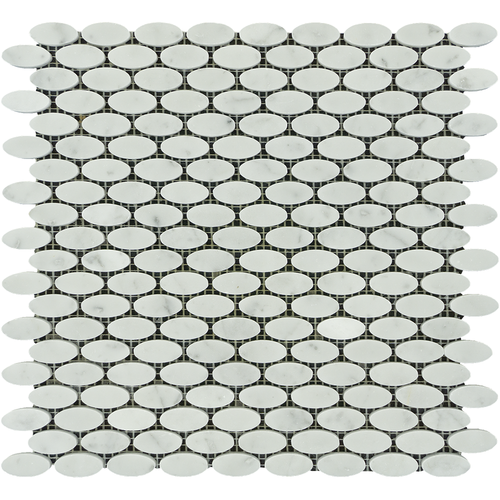 White Carrara Marble Mosaic - Oval Polished