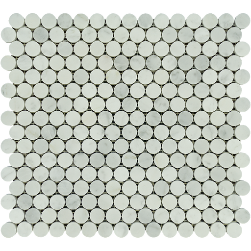 White Carrara Marble Mosaic - Penny Round Polished