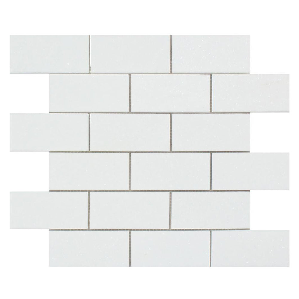 Thassos White Marble Mosaic - 2" x 4" Brick Polished