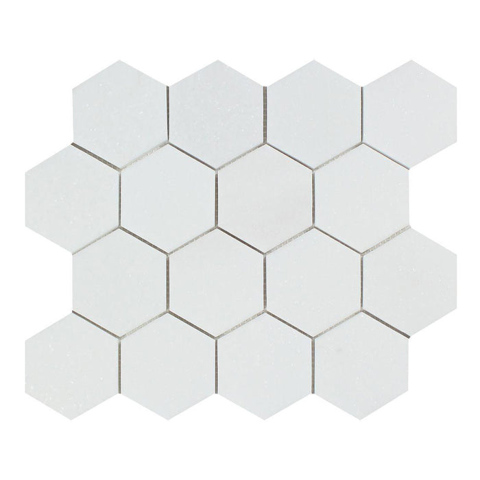 Thassos White Marble Mosaic - 3" Hexagon Polished