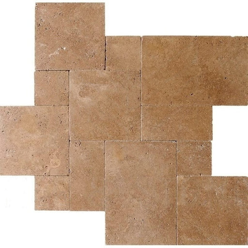 Walnut Standard Travertine Versailles Pattern - Unfilled, Chiseled & Brushed