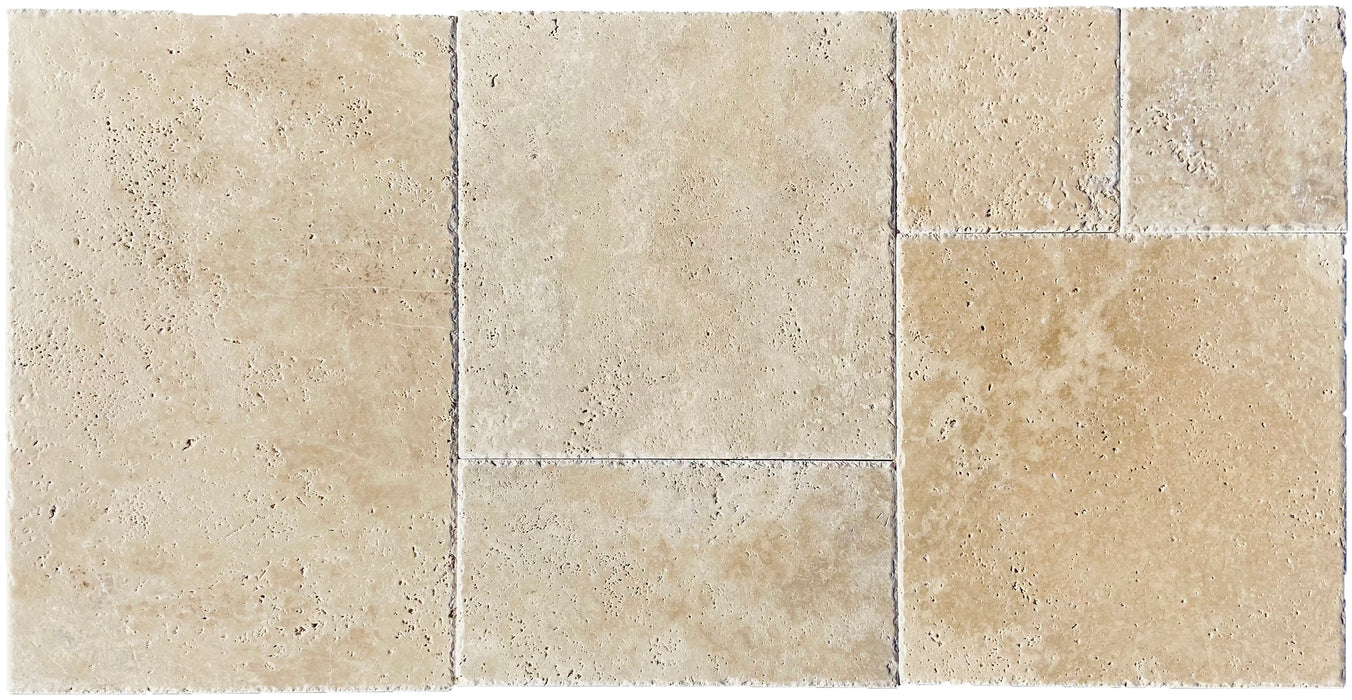 Walnut Travertine Versailles Pattern - Unfilled, Chiseled & Brushed